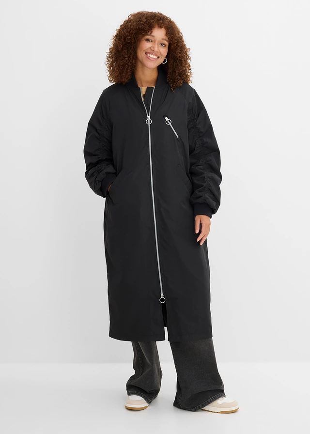 Lange jas met gebreide kraag, Kleur: zwart