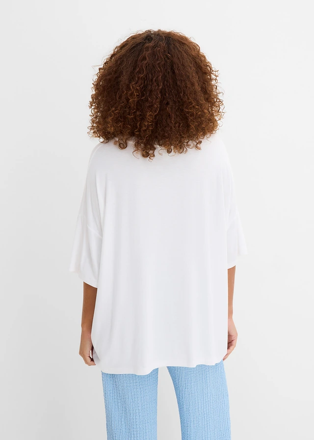 Oversized shirt van soepele vicose, Kleur: wit