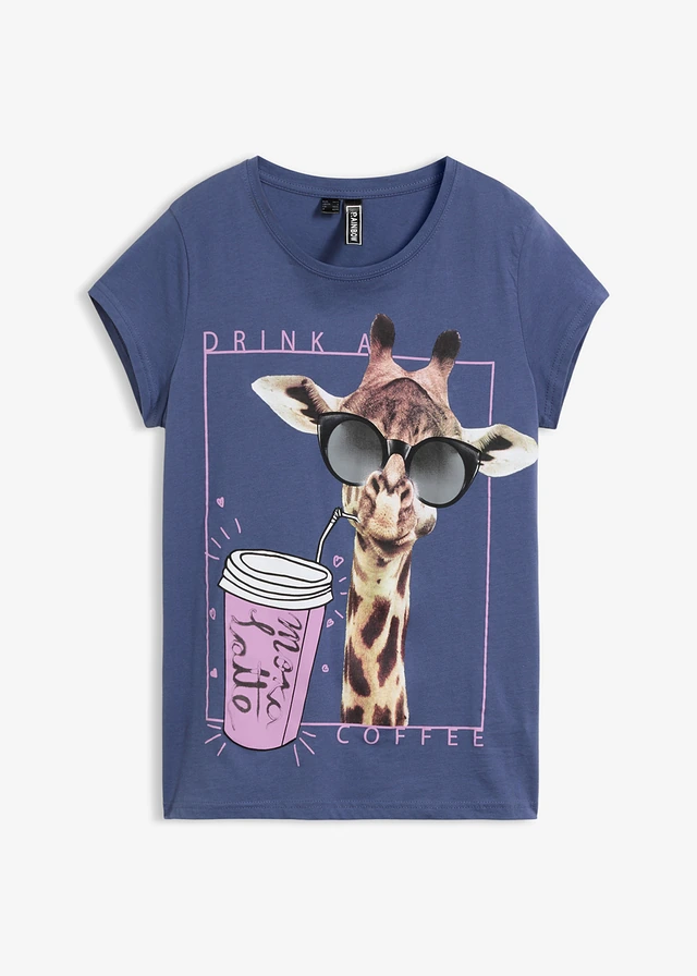 T-shirt 100% coton, Couleur: indigo imprimé