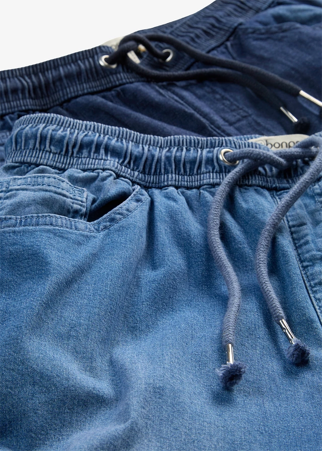High waist jeans met comfortband, straight (set van 2), Kleur: lichtblauw denim+donkerblauw denim used