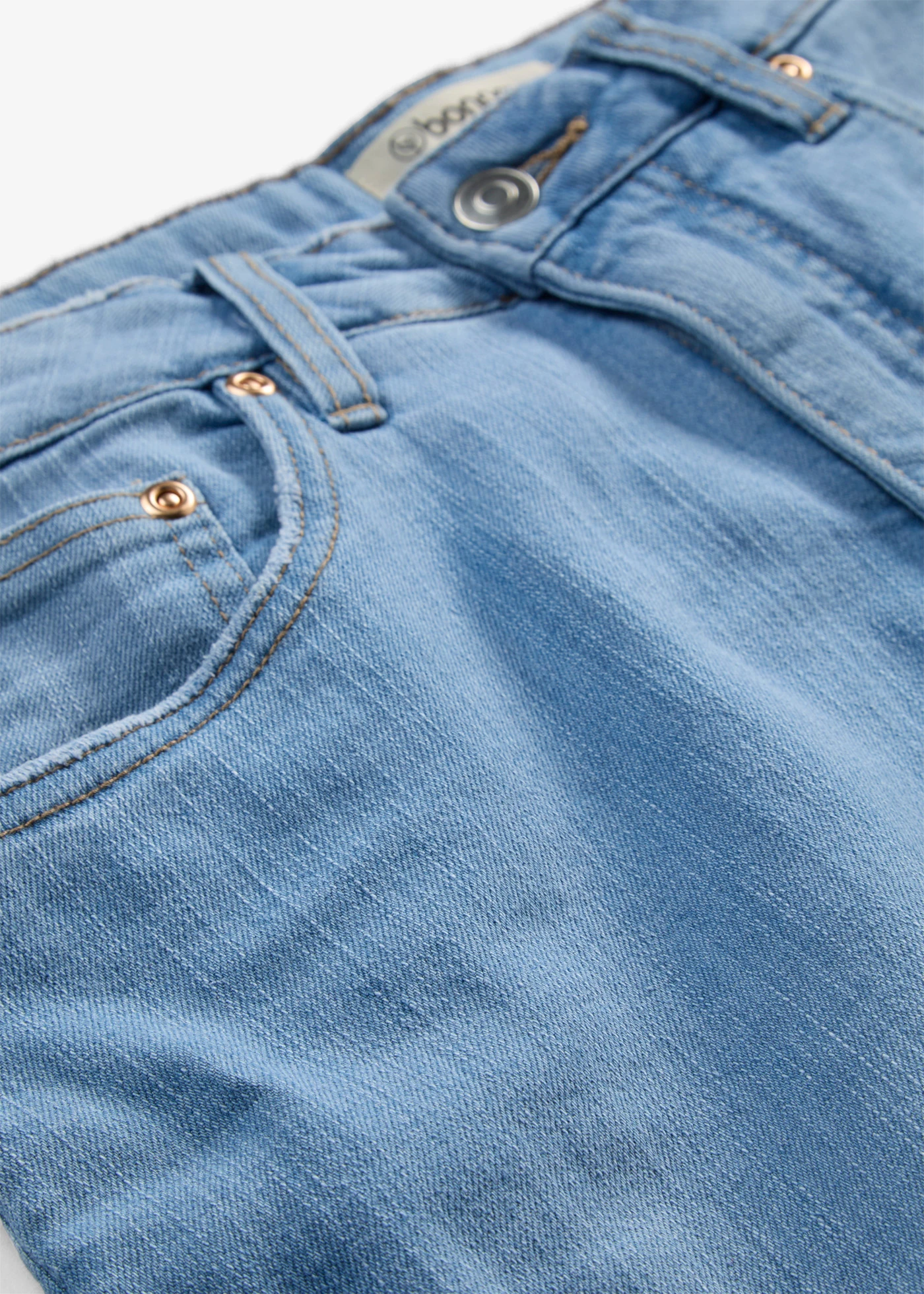 Jeansy barrel, wysoki stan, krótsza długość • jasnoniebieski denim "used" • sklep bonprix