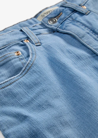 Jeansy barrel, wysoki stan, krótsza długość • jasnoniebieski denim "used" • sklep bonprix