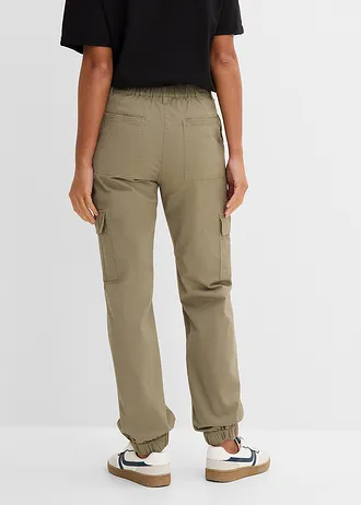 Cargo broek met stretch van katoen • olijfgroen • bonprix online shop