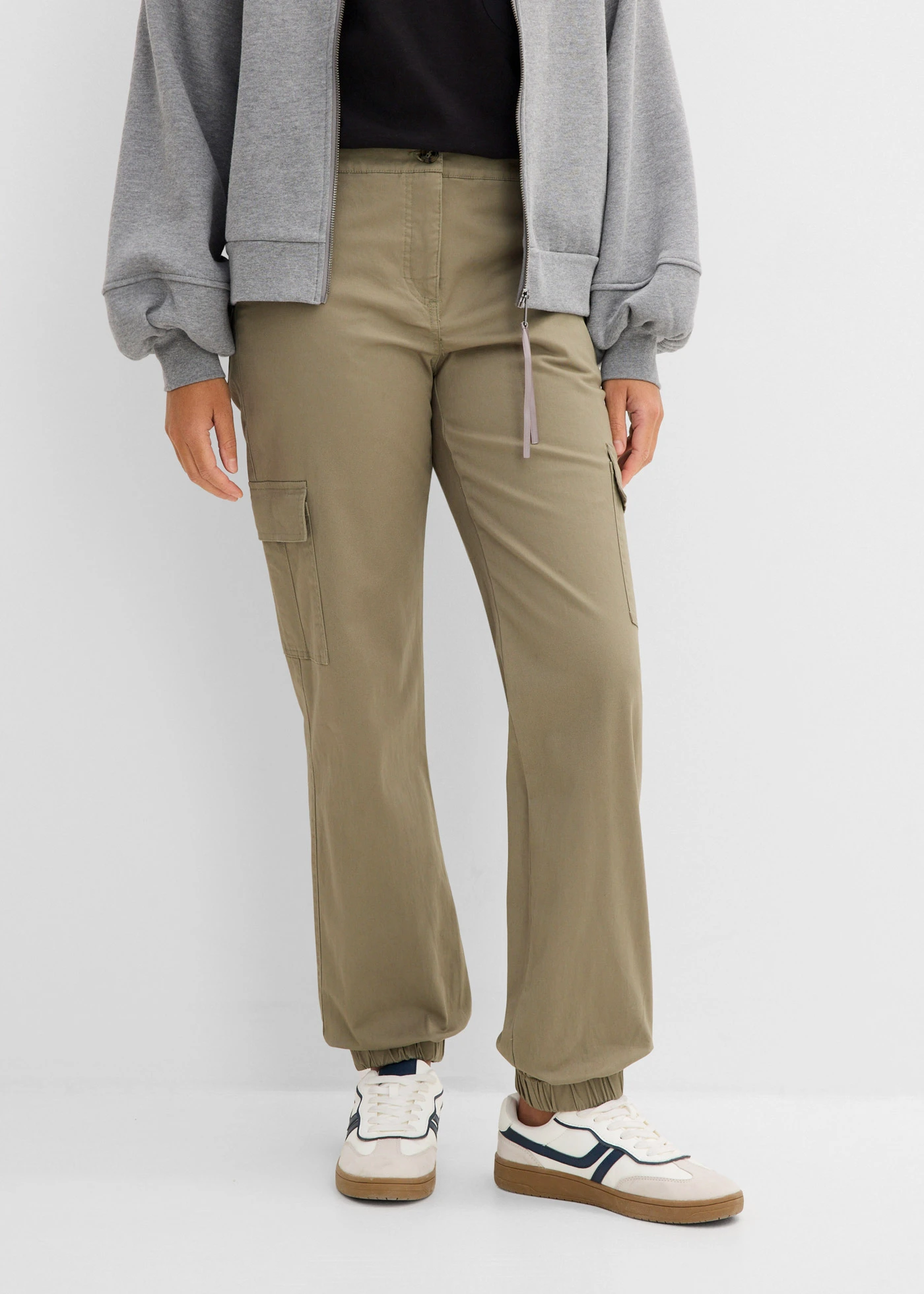 Cargo broek met stretch van katoen • olijfgroen • bonprix online shop