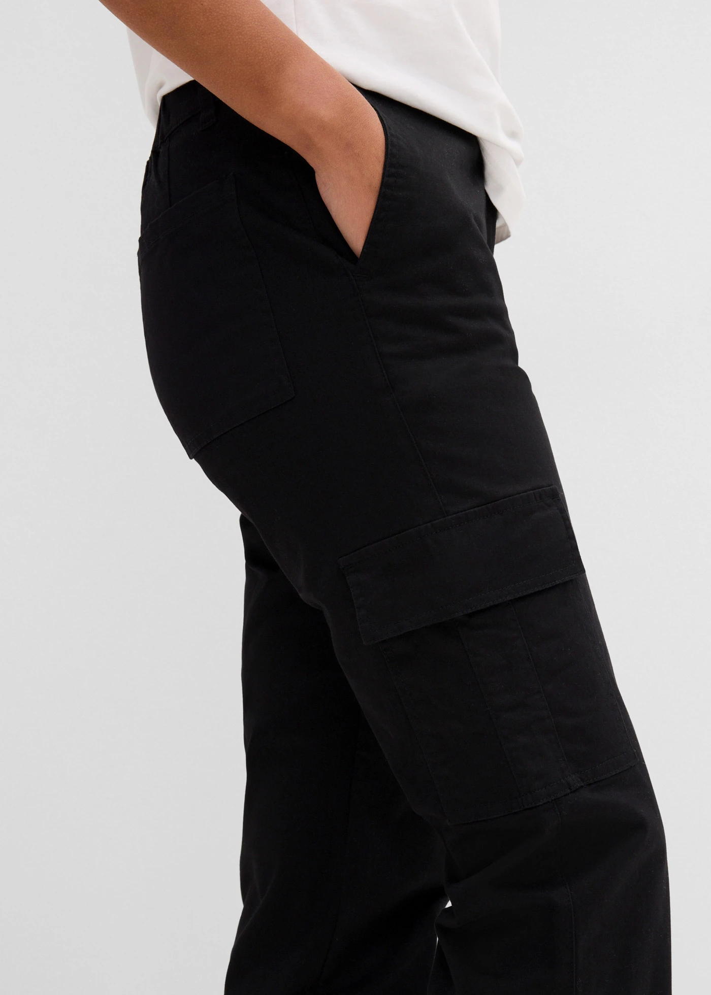 Cargo broek met stretch van katoen • zwart • bonprix online shop