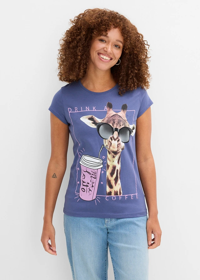 T-shirt 100% coton, Couleur: indigo imprimé