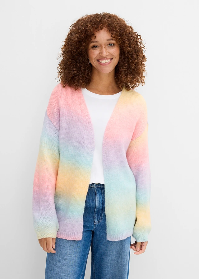 Gilet doux en grosse maille • bleu clair / rose / jaune / violet • product-page.page-title-suffix