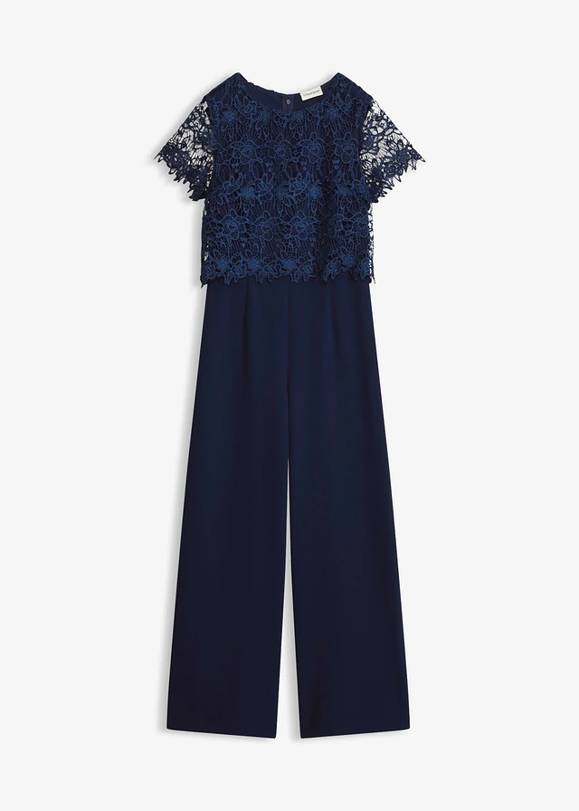 Jumpsuit van zacht scuba met kant