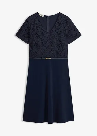 Robe courte avec ceinture et dentelle