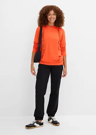 Hoodie van een zachte viscosemix, Kleur: bloedsinaasappel