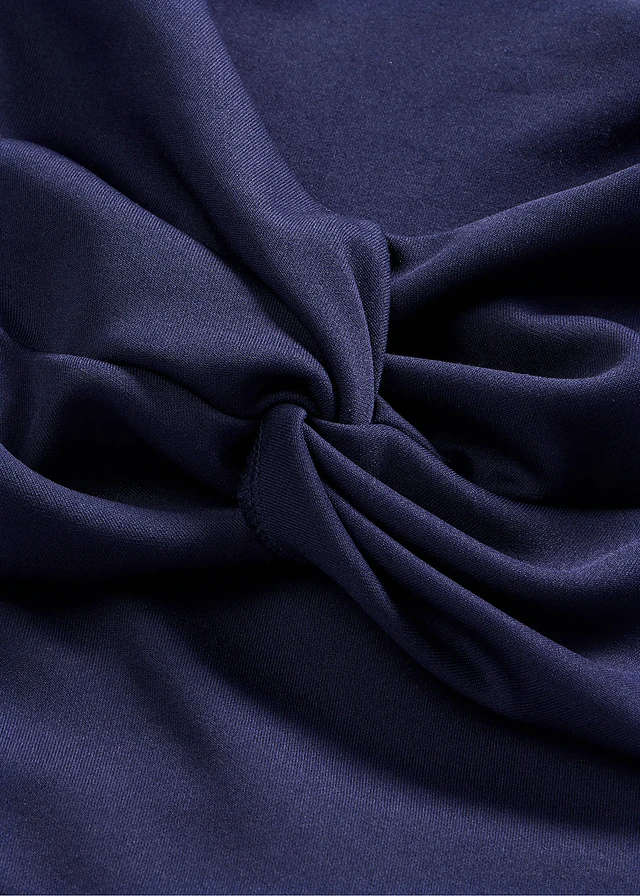 Carmen jurk met knoopdetail, Kleur: donkerblauw/wit