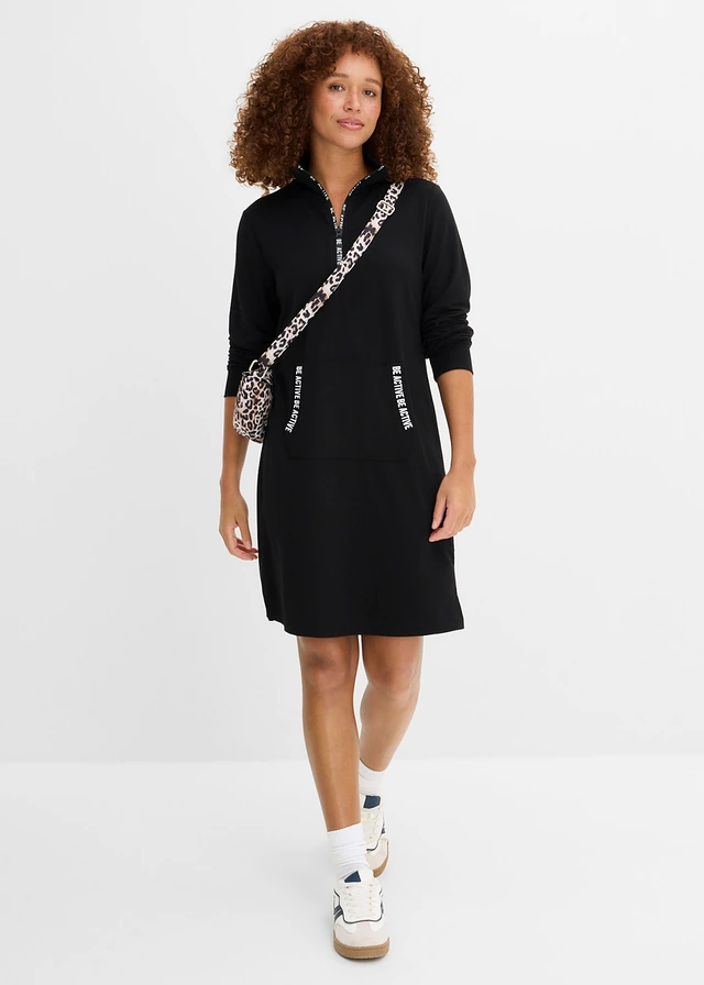 Robe sweat douce, Couleur: noir imprimé