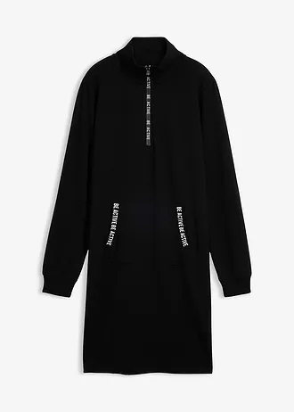 Zachte sweatjurk, Kleur: zwart met print