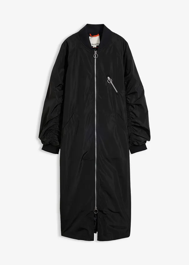 Lange jas met gebreide kraag • zwart • bonprix online shop