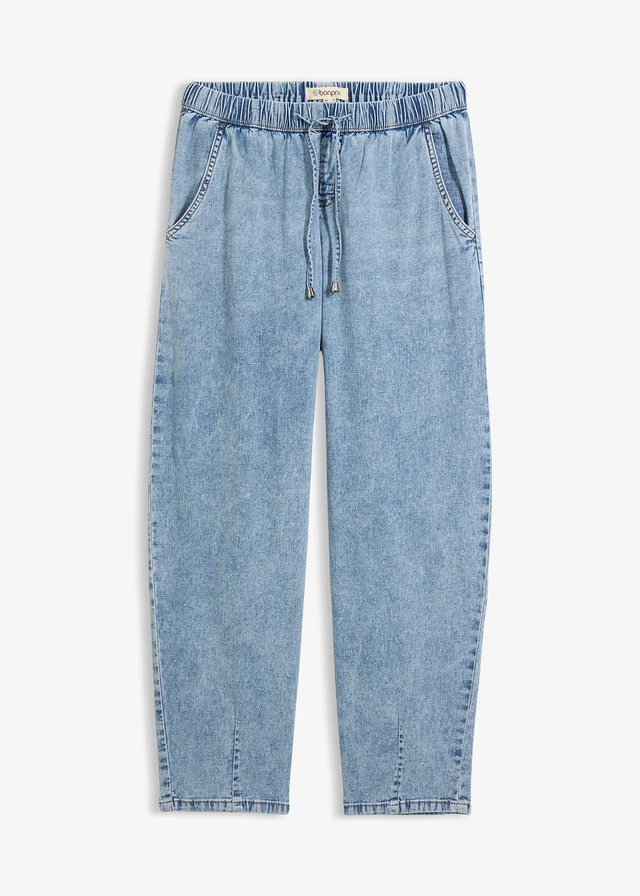 Dżinsy barrel, średni stan, z elastyczną gumą w talii, kolor: jasnoniebieski denim "washed"