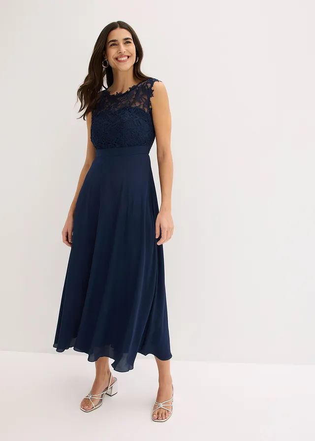 Robe longue avec dentelle, Couleur: bleu foncé
