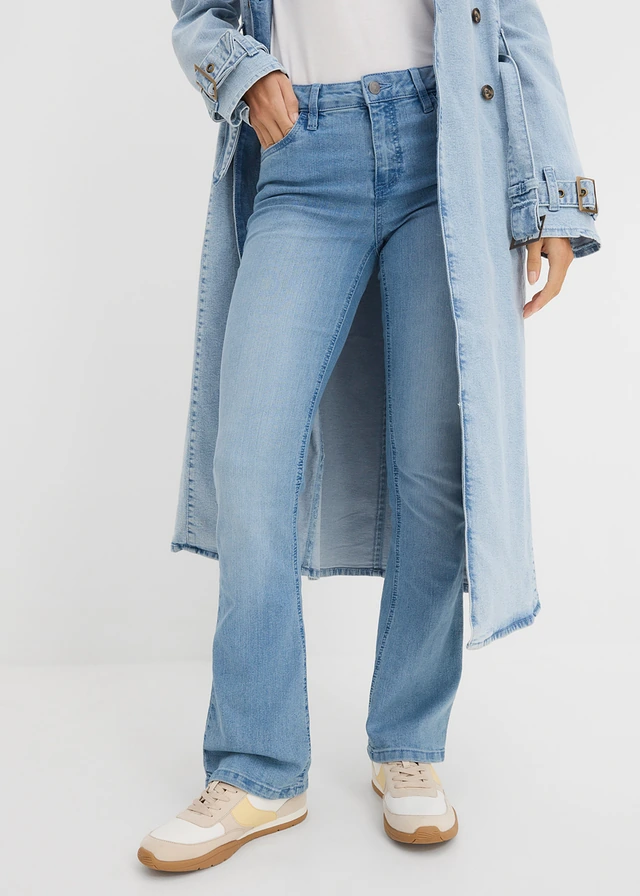 Bootcut jeans mid waist, stretch, Kleur: lichtblauw denim