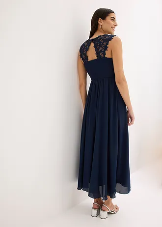 Robe longue avec dentelle, Couleur: bleu foncé
