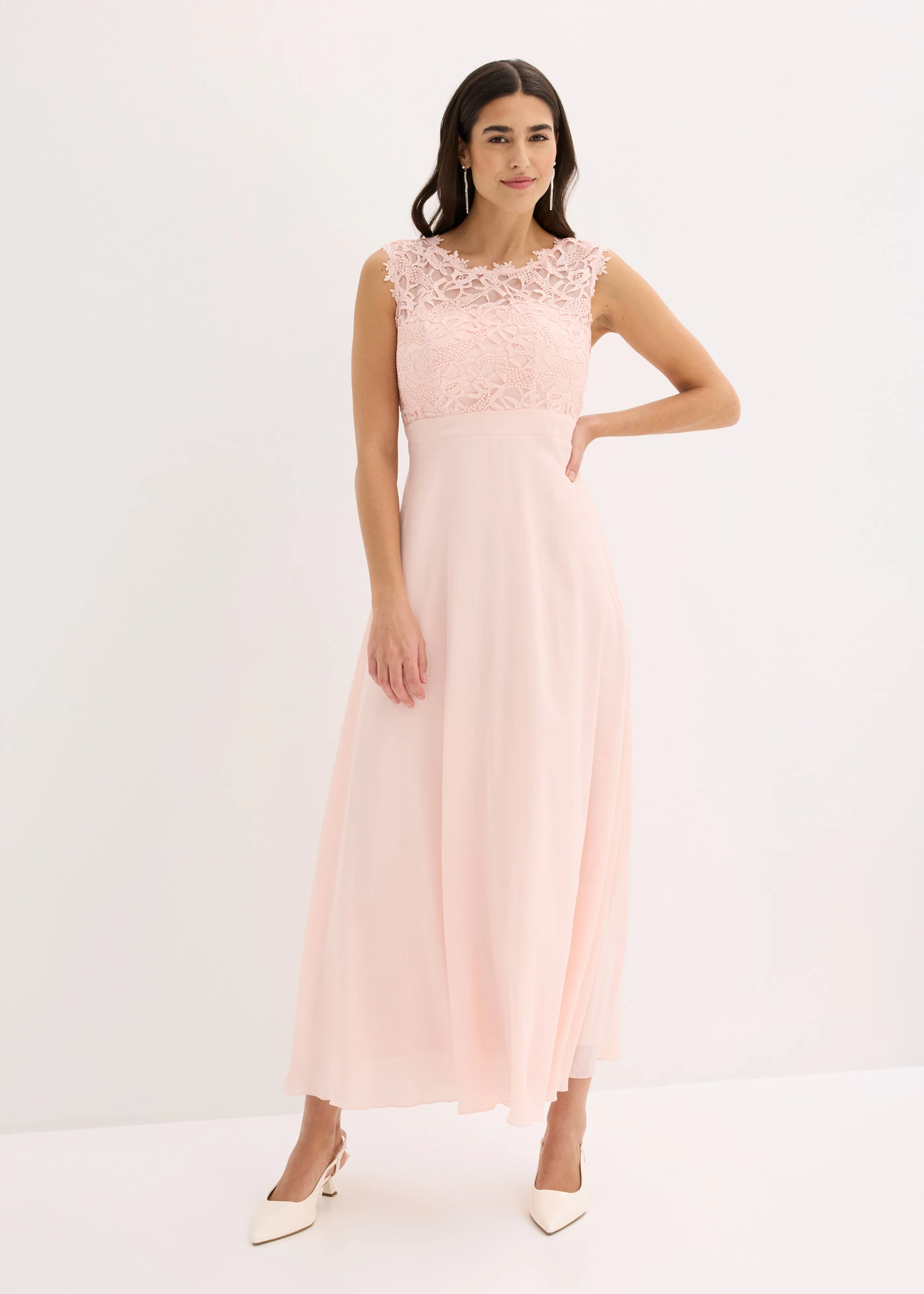 Maxi jurk met kant • parelroze • bonprix online shop