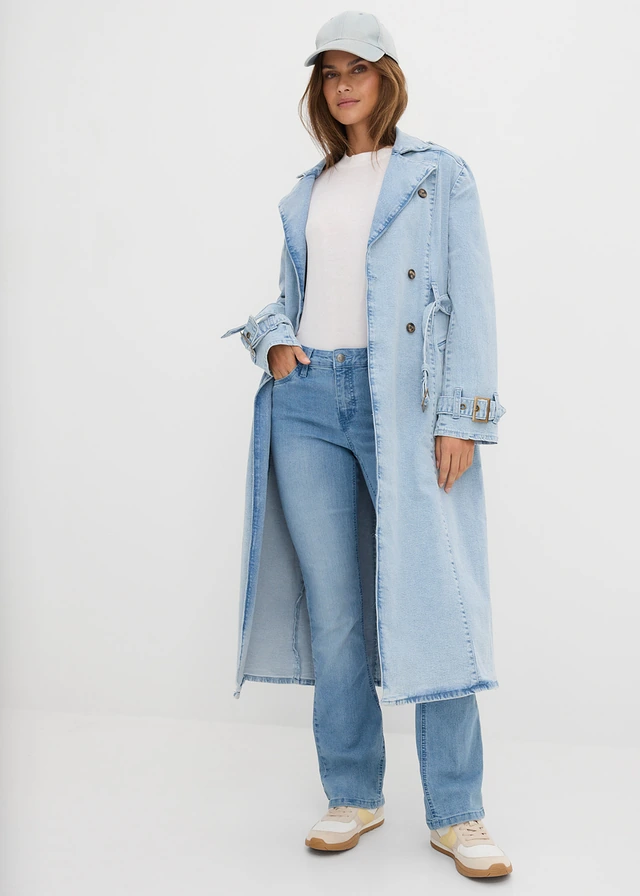 Jean bootcut taille mi-haute, extensible, Couleur: bleu clair denim