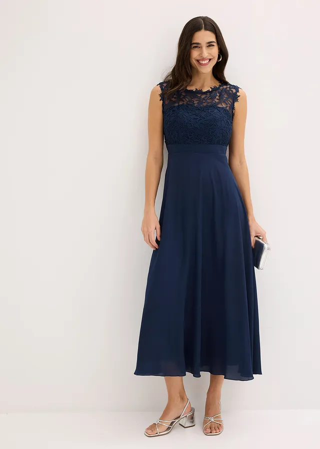 Maxi jurk met kant, Kleur: donkerblauw
