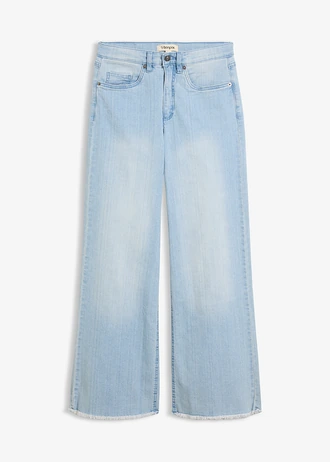 Jeansy ze stretchem wide leg, high waist, kolor: lodowy niebieski denim "used"