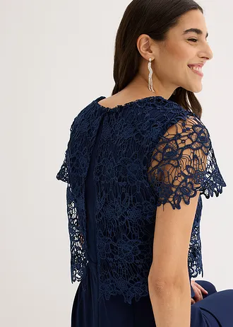 Combinaison douce en matière néoprène avec dentelle • bleu foncé • Boutique bonprix