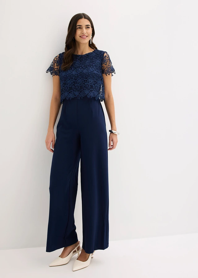 Jumpsuit van zacht scuba met kant