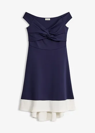 Rochie carmen cu detaliu decorativ nod, culoare: bleumarin/alb