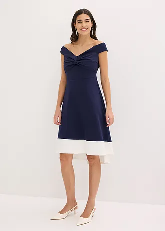 Carmen jurk met knoopdetail • donkerblauw/wit • bonprix online shop