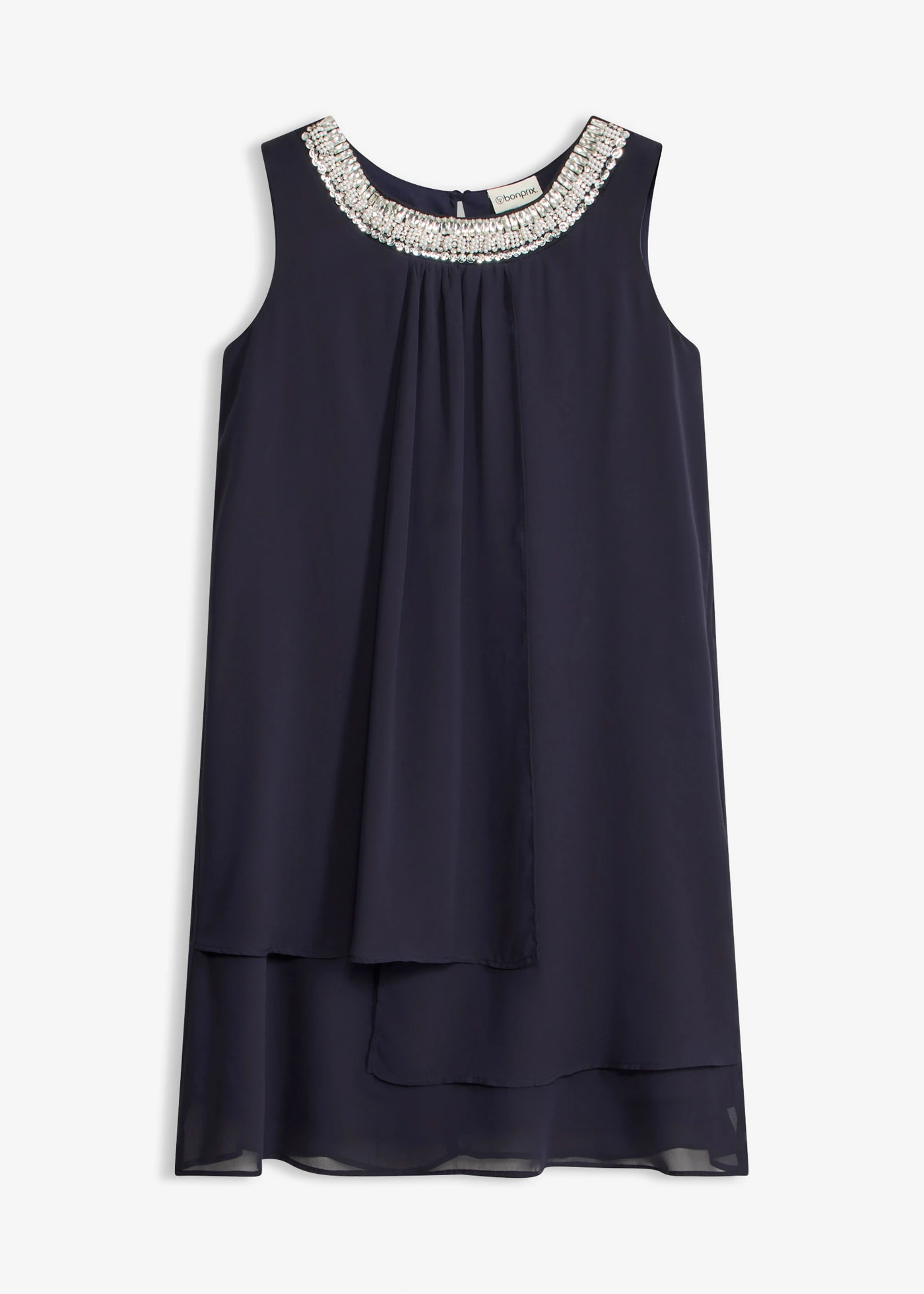 Šifonové šaty s aplikací ze štrasových kamínků • tmavě modrá • bonprix obchod