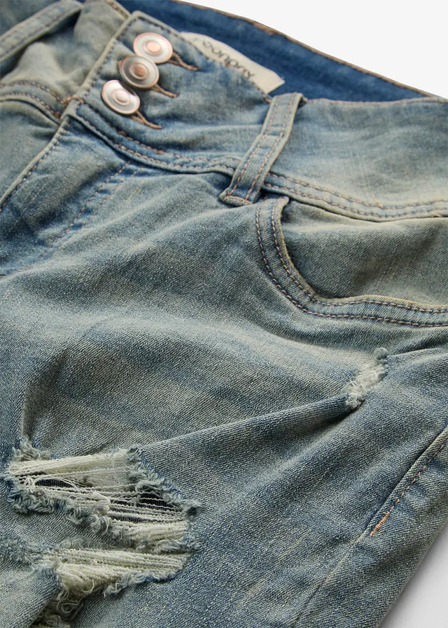 Jean skinny taille haute, extensible, Couleur: bleu clair denim heavy washed