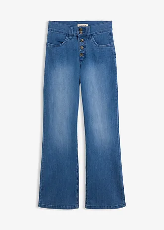 Jeansy ze stretchem, high waist, straight • niebieski denim "used" • sklep bonprix