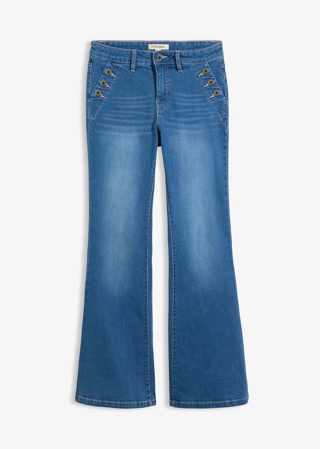 Džíny Bootcut, Mid Waist, organická bavlna, barva: modrá stone