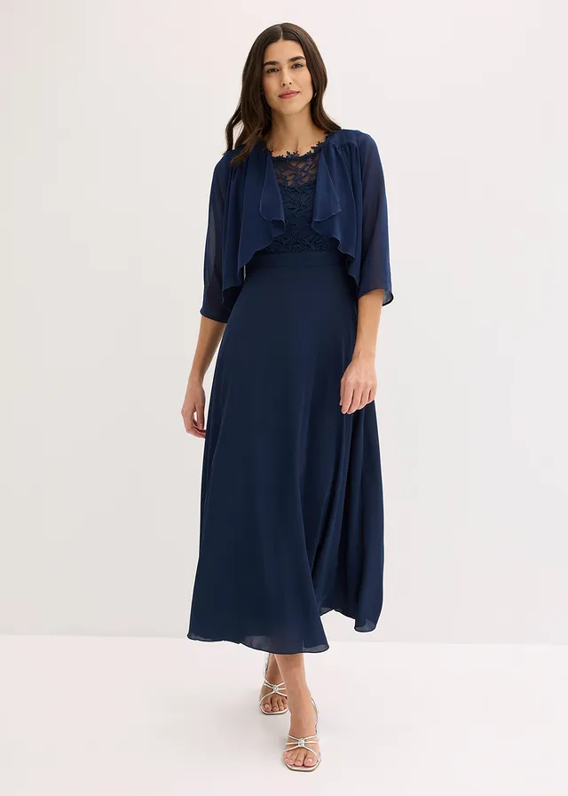 Boléro en crêpe, Couleur: bleu foncé