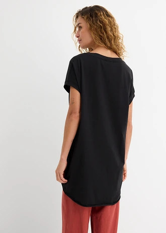 T-shirt long 100% coton, Couleur: noir
