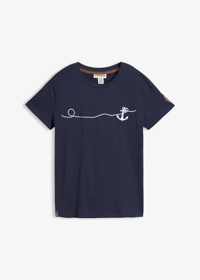 T-shirt brodé, Couleur: bleu foncé