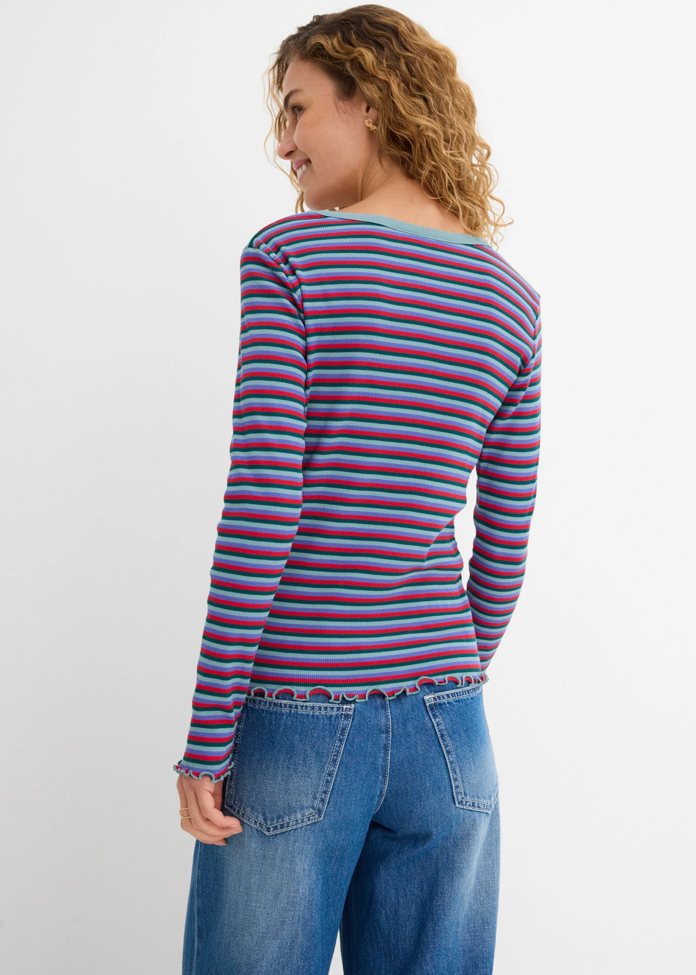 T-shirt rayé en coton côtelé • pétrole/bleu minéral/bleu mauve/rouge tomate rayé • Boutique bonprix