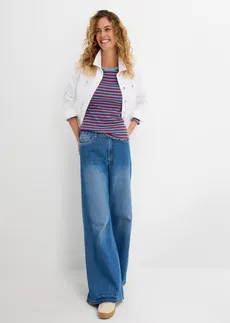 T-shirt rayé en coton côtelé pétrole/bleu minéral/bleu mauve/rouge tomate rayé