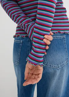 T-shirt rayé en coton côtelé • pétrole/bleu minéral/bleu mauve/rouge tomate rayé • Boutique bonprix