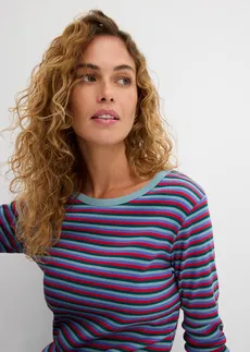 T-shirt rayé en coton côtelé • pétrole/bleu minéral/bleu mauve/rouge tomate rayé • Boutique bonprix