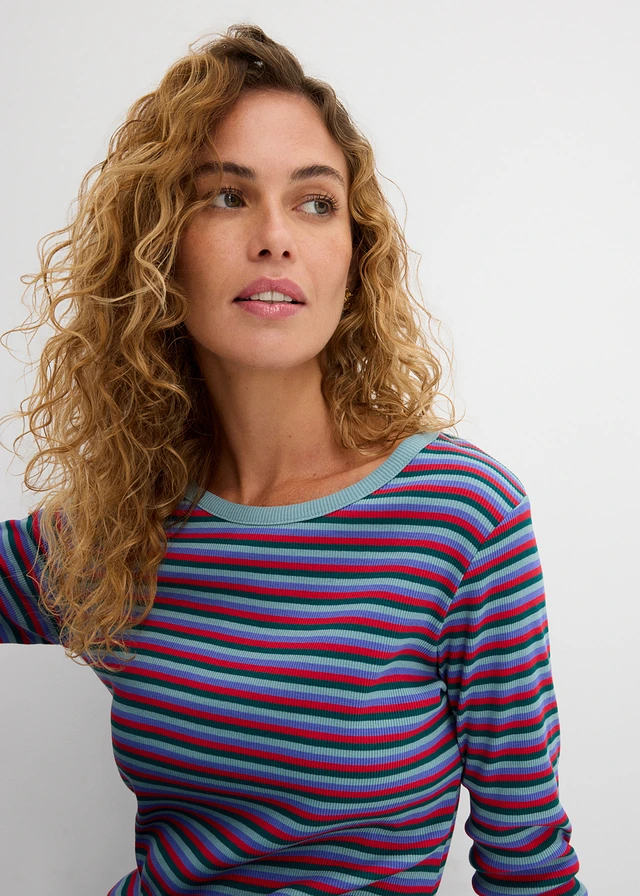 T-shirt côtelé en coton • pétrole/bleu minéral/bleu mauve/rouge tomate rayé • product-page.page-title-suffix
