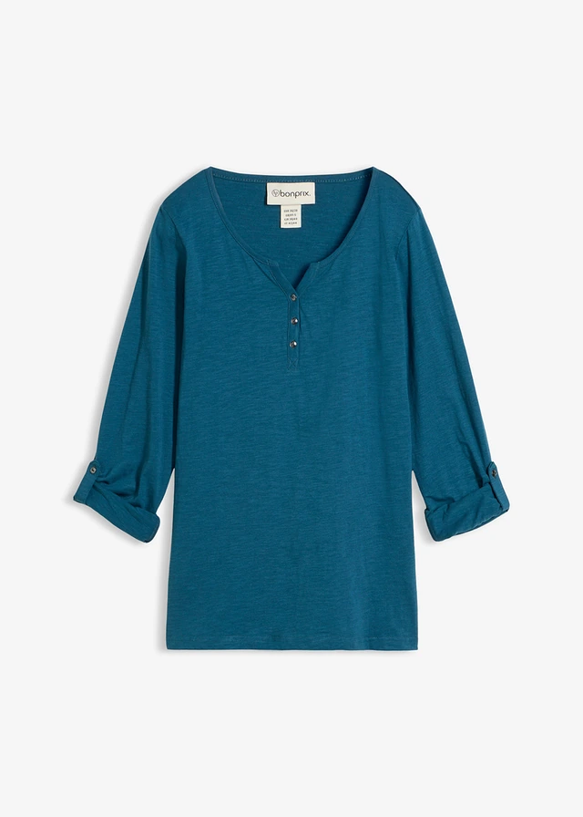 Shirt met knoopsluiting van biologisch katoen, Kleur: petrolblauw