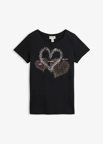 Katoenen shirt met hart van biologisch katoen, Kleur: zwart