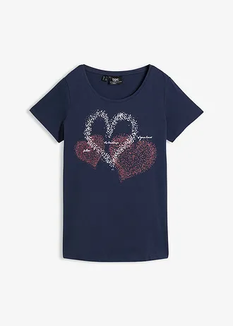 Katoenen shirt met hart van biologisch katoen, Kleur: donkerblauw