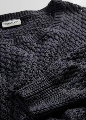 Pull en maille texturée de coton mélangé • bleu nuit • Boutique bonprix