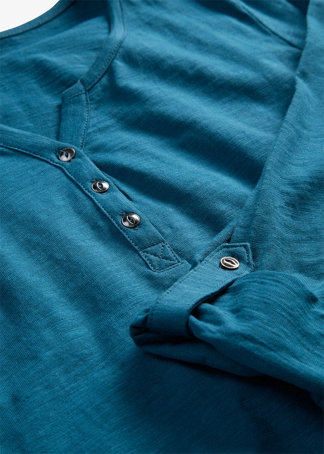 T-shirt manches longues à col boutonné, 100% coton • pétrole • product-page.page-title-suffix
