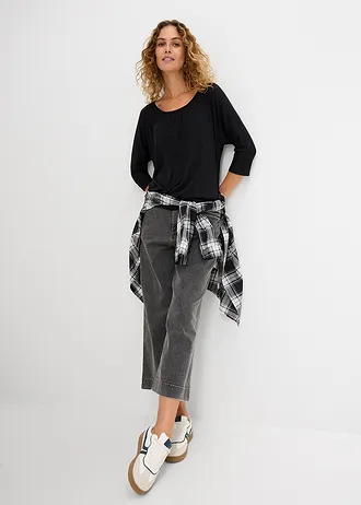 Oversized shirt in een viscosemix, Kleur: zwart