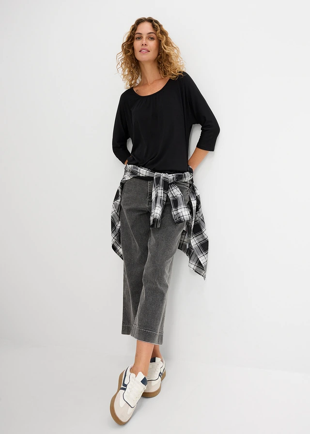 T-shirt oversize en viscose mélangée, Couleur: noir