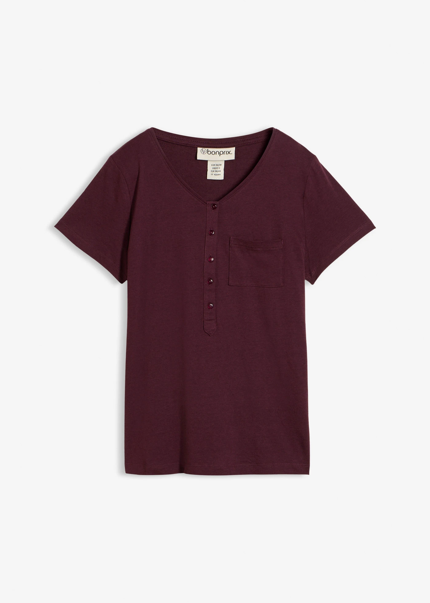 T-shirt à encolure boutonnée • bordeaux • Boutique bonprix